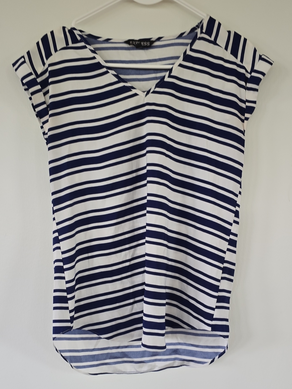 Express Navy and White Striped V-Neck Blouse